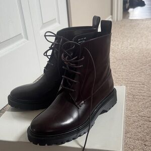 & Other Stories Women's Lace-Up Leather Ankle Boots in Dark Burgundy